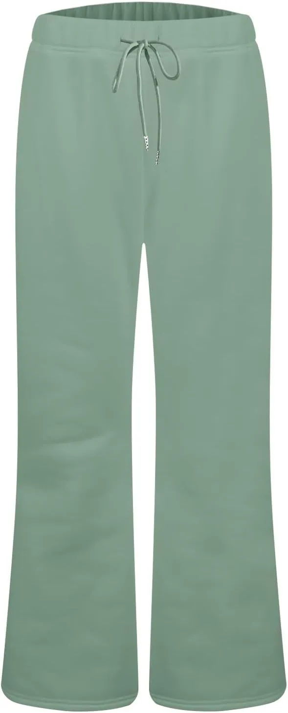 Women Wide Leg Sweatpants High Waisted Baggy Flare Sweatpants Plus Size Drawstring Flare Pants with Pockets