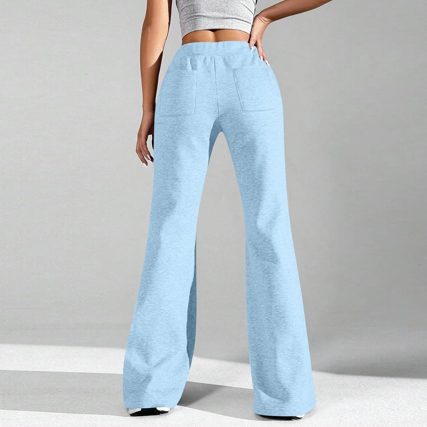 Women Wide Leg Sweatpants High Waisted Baggy Flare Sweatpants Plus Size Drawstring Flare Pants with Pockets