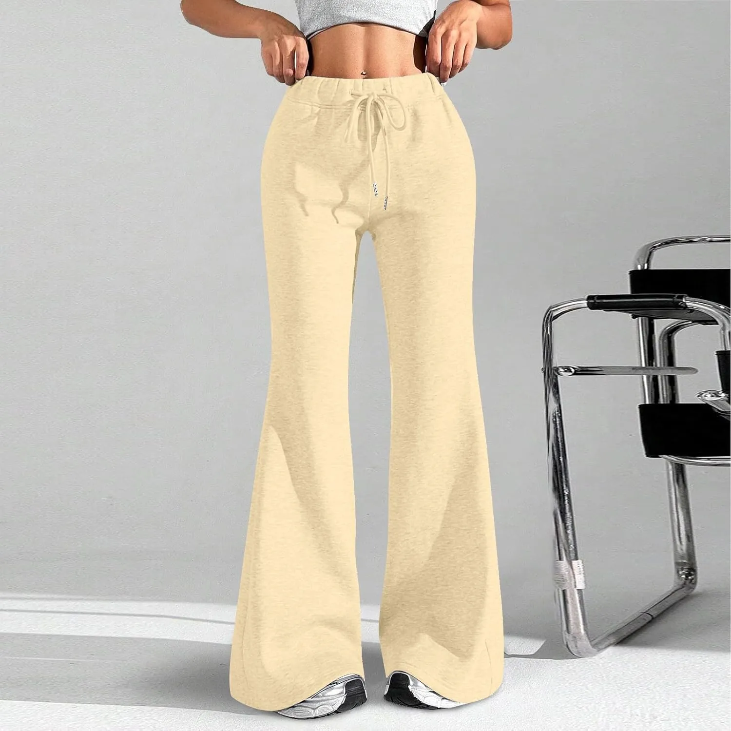 Women Wide Leg Sweatpants High Waisted Baggy Flare Sweatpants Plus Size Drawstring Flare Pants with Pockets