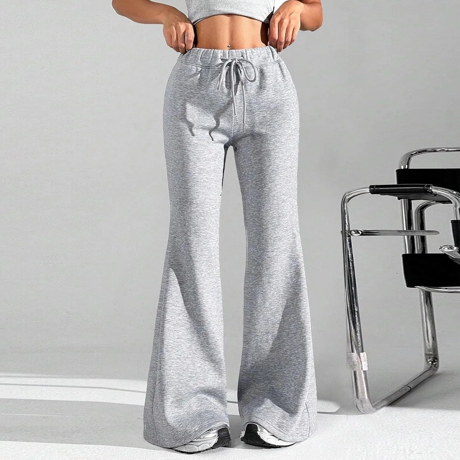 Women Wide Leg Sweatpants High Waisted Baggy Flare Sweatpants Plus Size Drawstring Flare Pants with Pockets
