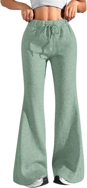 Women Wide Leg Sweatpants High Waisted Baggy Flare Sweatpants Plus Size Drawstring Flare Pants with Pockets