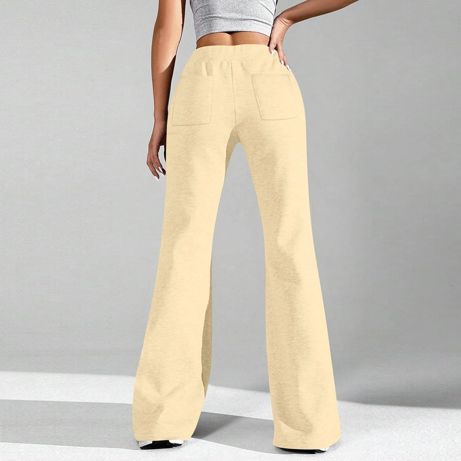 Women Wide Leg Sweatpants High Waisted Baggy Flare Sweatpants Plus Size Drawstring Flare Pants with Pockets