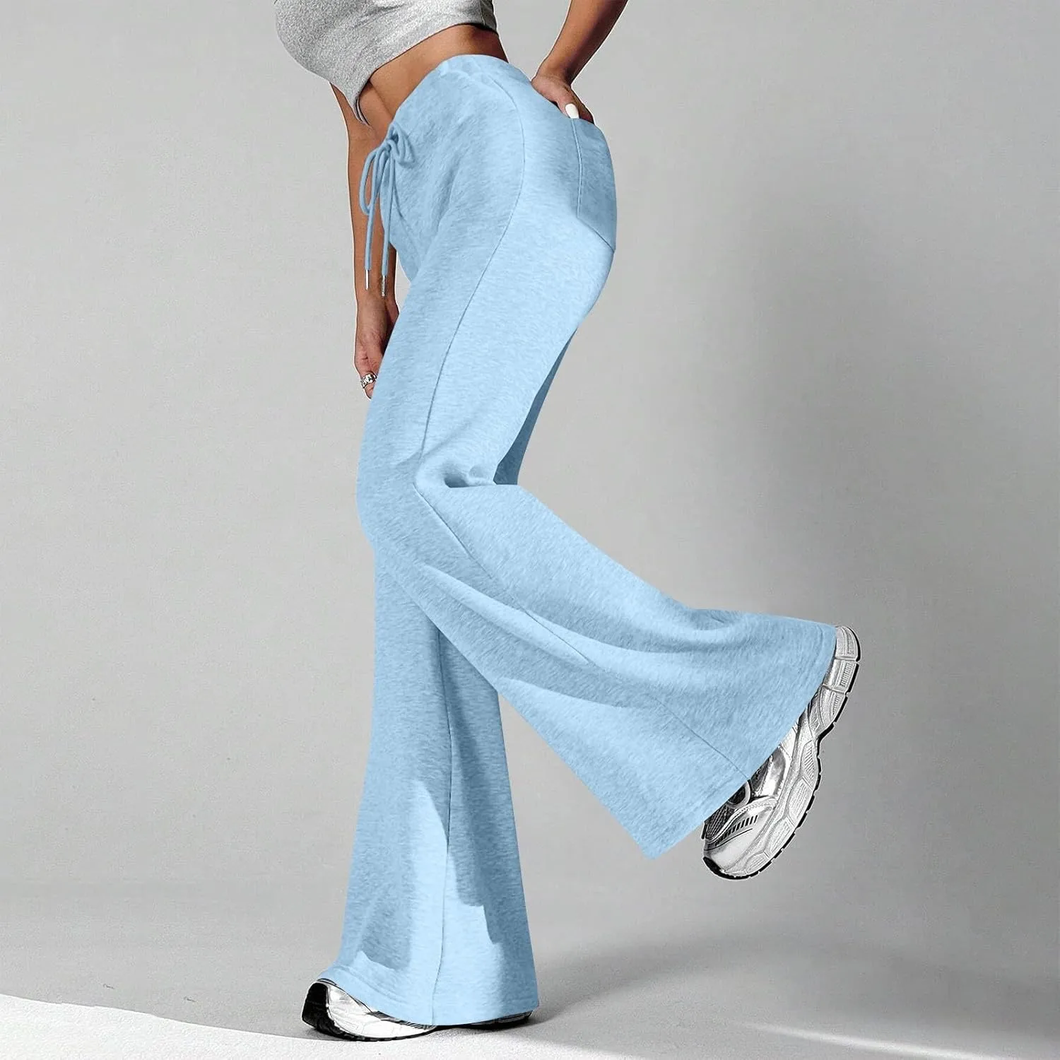 Women Wide Leg Sweatpants High Waisted Baggy Flare Sweatpants Plus Size Drawstring Flare Pants with Pockets