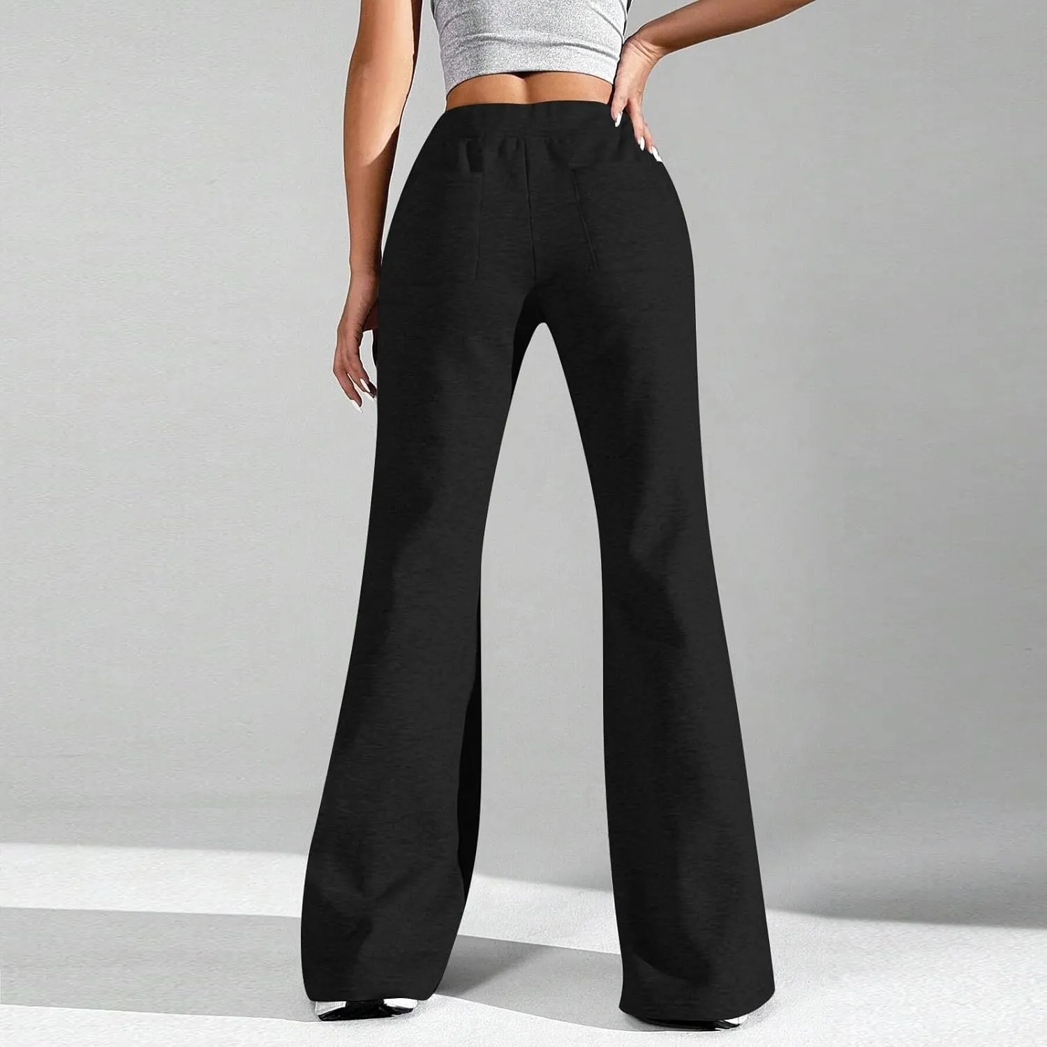 Women Wide Leg Sweatpants High Waisted Baggy Flare Sweatpants Plus Size Drawstring Flare Pants with Pockets