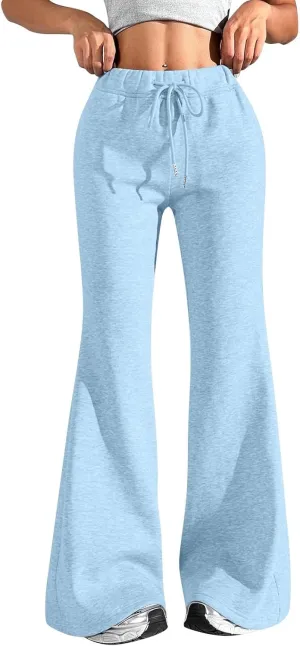 Women Wide Leg Sweatpants High Waisted Baggy Flare Sweatpants Plus Size Drawstring Flare Pants with Pockets