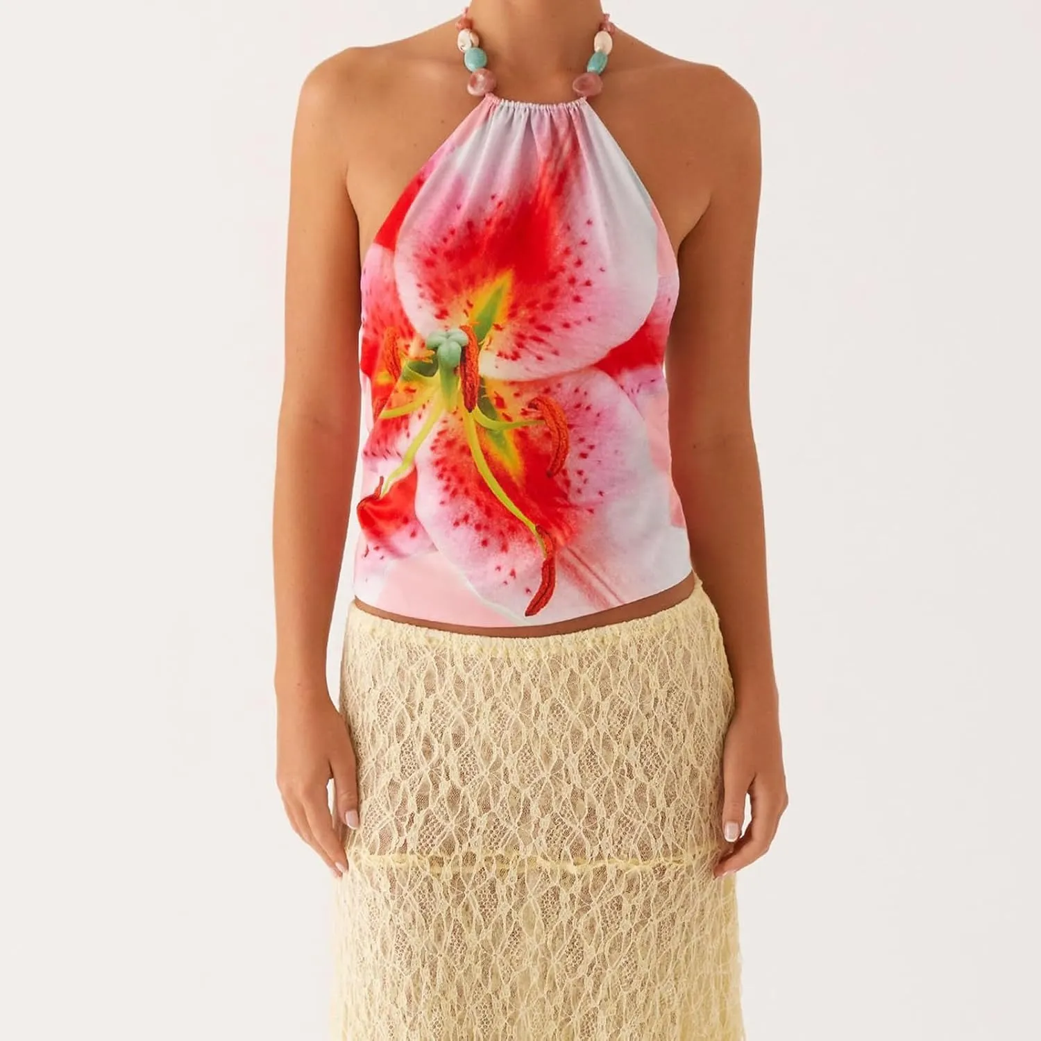 Women Y2K Halter Crop Top Sexy Sleeveless Backless Tie Up Cami Deep V Neck Tank Tops Open Back Slim Fit Coquette Tops