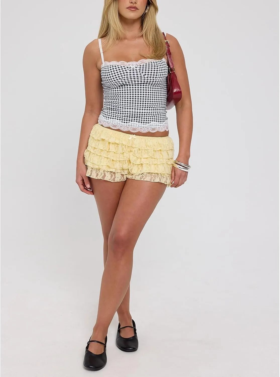 Women Y2k Lace Ruffle Layered Shorts Fairy Lolita Tiered Bloomer Shorts Cute Boy Shorts Mini Pettipants Teen Girls