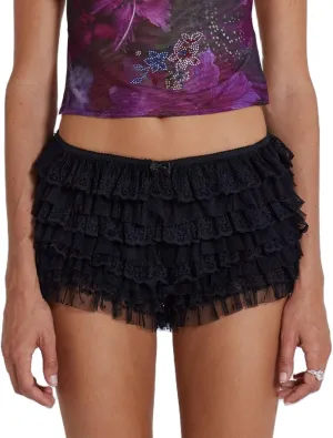 Women Y2k Lace Ruffle Layered Shorts Fairy Lolita Tiered Bloomer Shorts Cute Boy Shorts Mini Pettipants Teen Girls