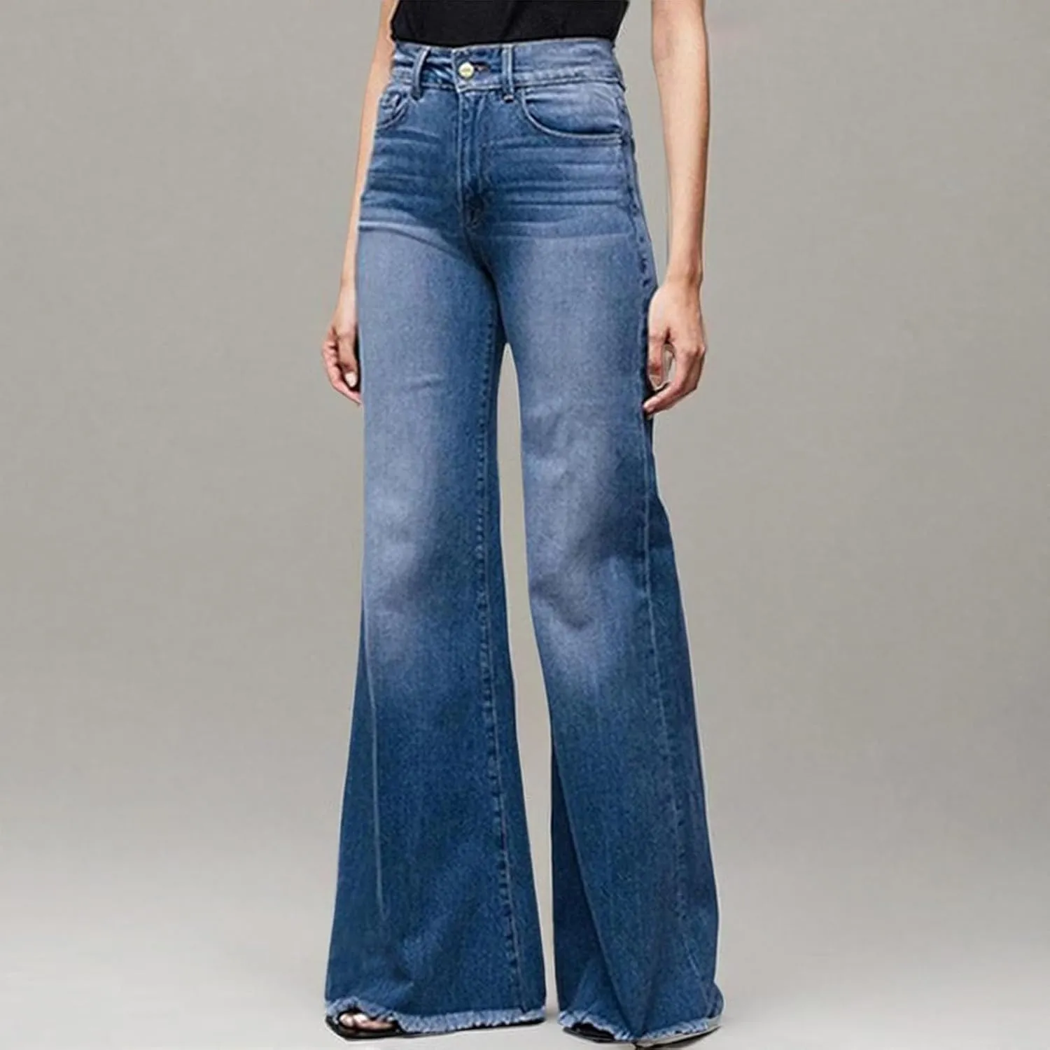 Womens 2024 Latest High Waisted Wide Leg Baggy Flare Jeans Flare Stretch Boyfriend Bootcut Casual Denim Pants