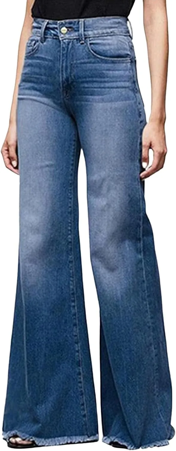 Womens 2024 Latest High Waisted Wide Leg Baggy Flare Jeans Flare Stretch Boyfriend Bootcut Casual Denim Pants
