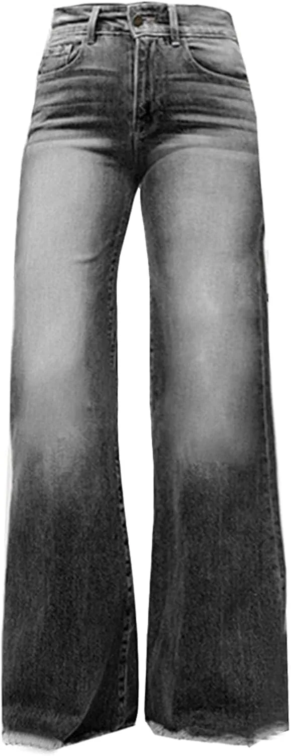 Womens 2024 Latest High Waisted Wide Leg Baggy Flare Jeans Flare Stretch Boyfriend Bootcut Casual Denim Pants