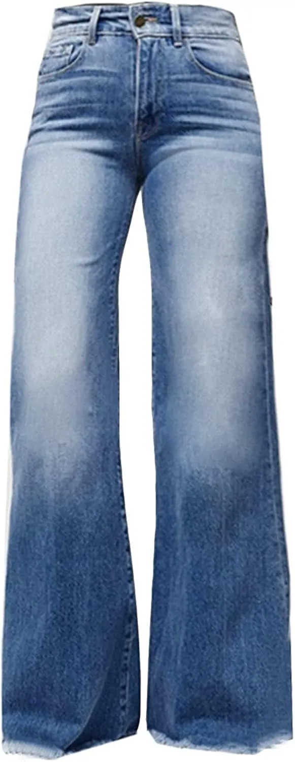 Womens 2024 Latest High Waisted Wide Leg Baggy Flare Jeans Flare Stretch Boyfriend Bootcut Casual Denim Pants