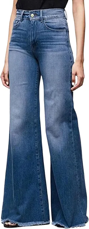 Womens 2024 Latest High Waisted Wide Leg Baggy Flare Jeans Flare Stretch Boyfriend Bootcut Casual Denim Pants