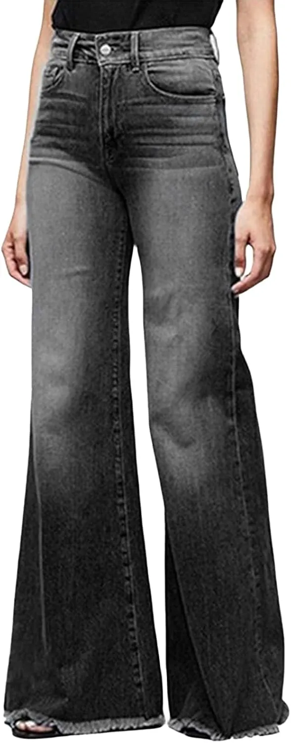Womens 2024 Latest High Waisted Wide Leg Baggy Flare Jeans Flare Stretch Boyfriend Bootcut Casual Denim Pants