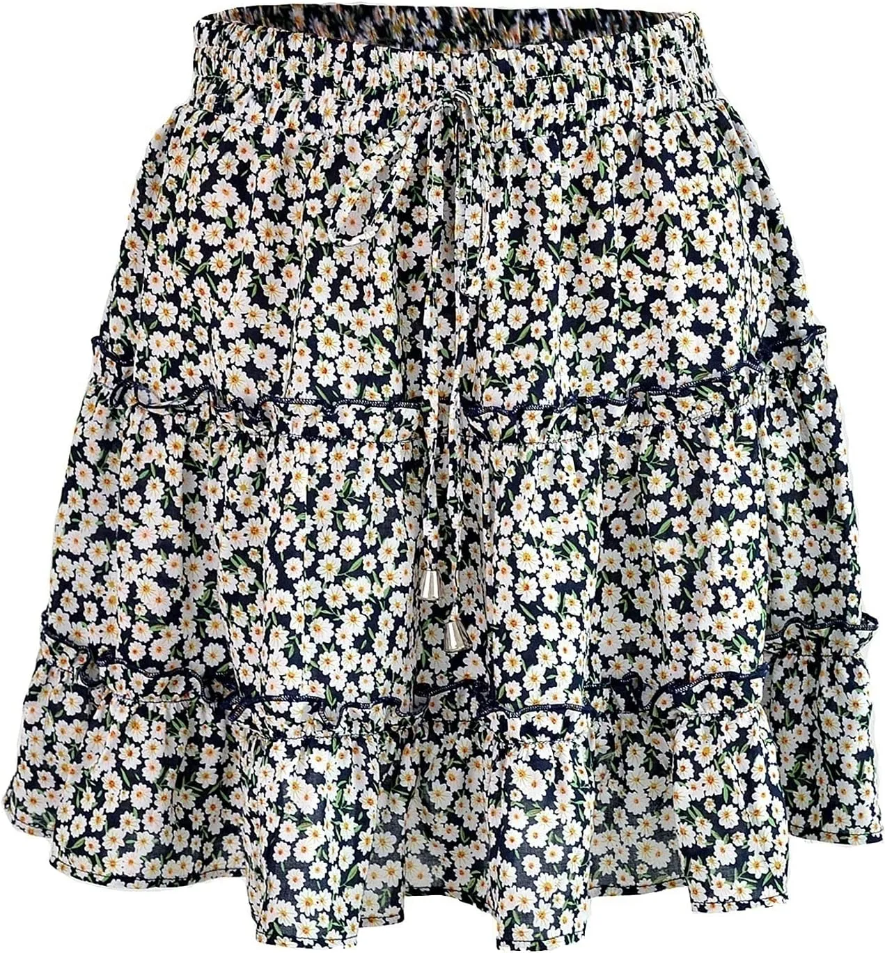 Women's A Line Layered Chiffon Floral Mini Skirt Schoolgirl Pleated Skater Skirt (Color : A, Size : X-Large)