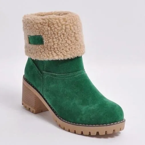 Women's block heels snow booties plush lined warm ankle boots