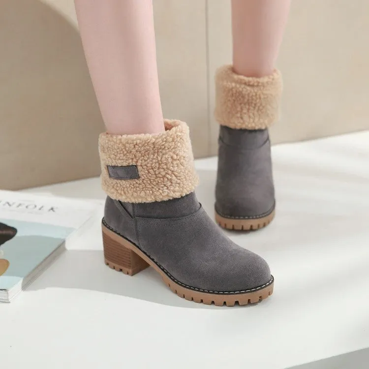 Women's block heels snow booties plush lined warm ankle boots