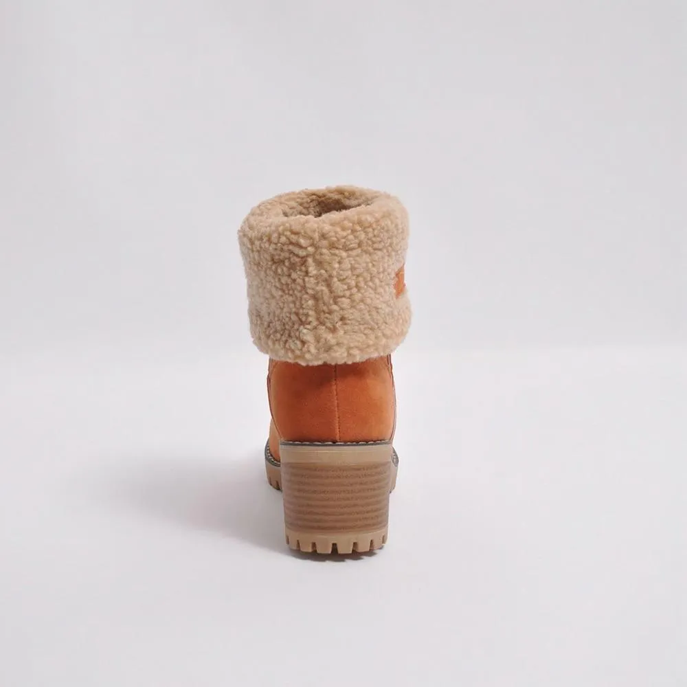 Women's block heels snow booties plush lined warm ankle boots