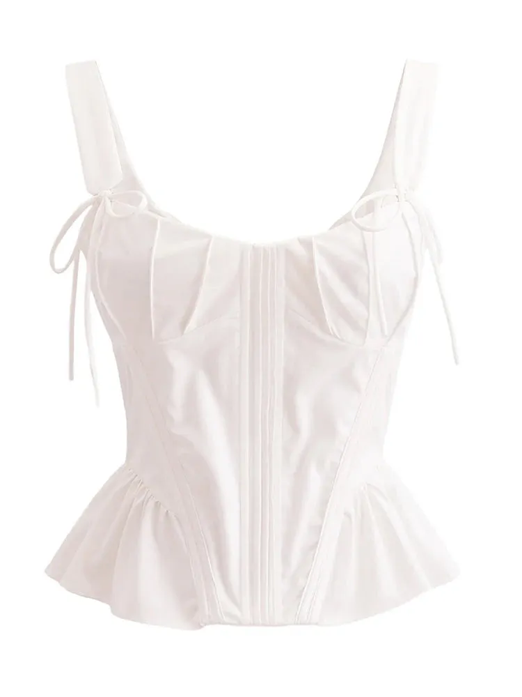 Women's Bow Tops Fashion Designer Corset Square Collar Singlets