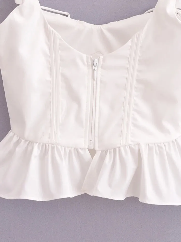 Women's Bow Tops Fashion Designer Corset Square Collar Singlets
