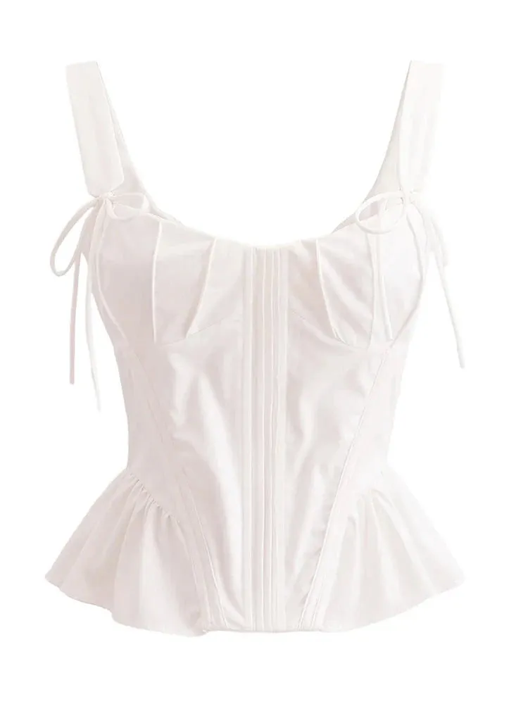Women's Bow Tops Fashion Designer Corset Square Collar Singlets