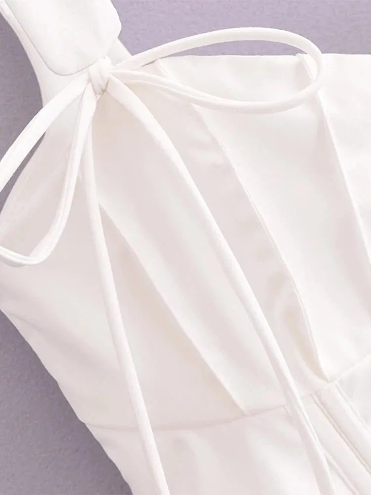 Women's Bow Tops Fashion Designer Corset Square Collar Singlets