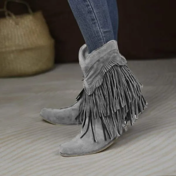 Women'S Chunky Heel Fringe Short Boots 76541909C