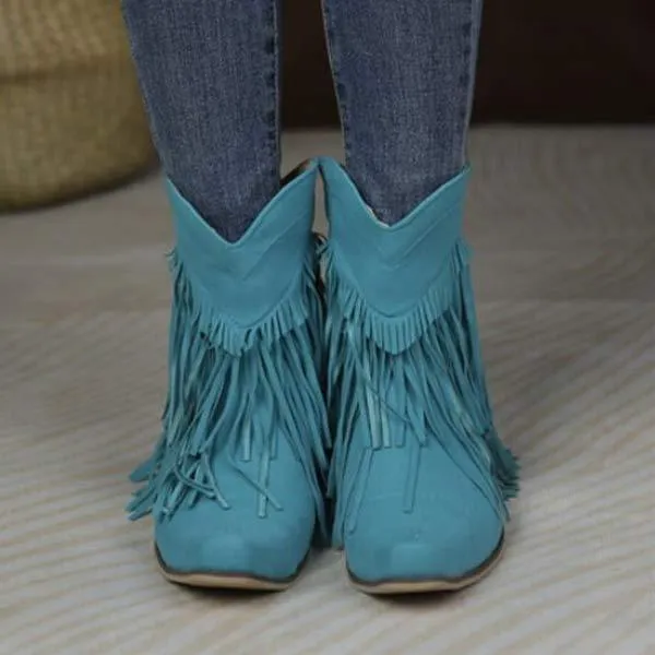 Women'S Chunky Heel Fringe Short Boots 76541909C