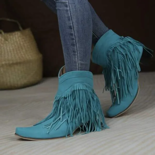 Women'S Chunky Heel Fringe Short Boots 76541909C