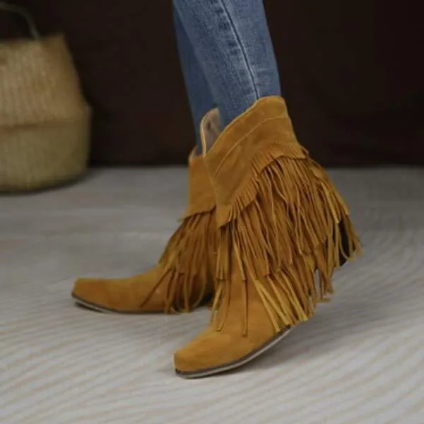 Women'S Chunky Heel Fringe Short Boots 76541909C