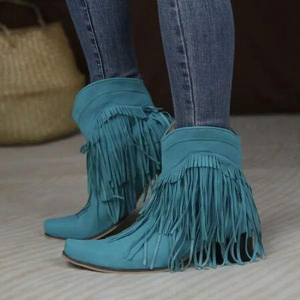 Women'S Chunky Heel Fringe Short Boots 76541909C
