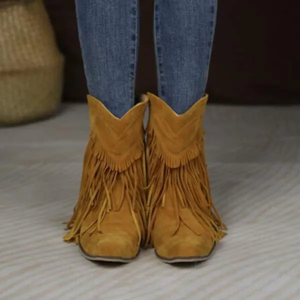 Women'S Chunky Heel Fringe Short Boots 76541909C