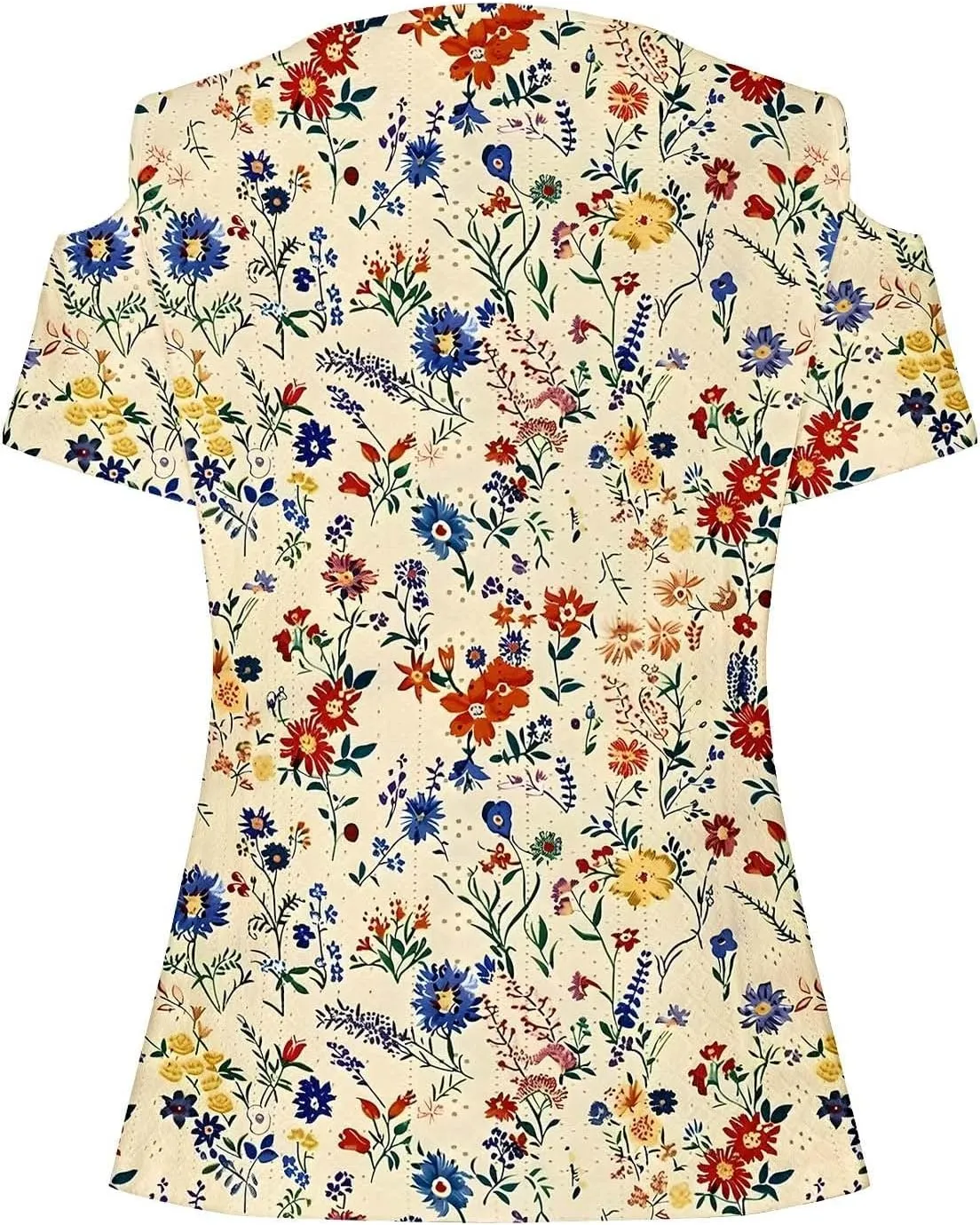 Womens Cold Shoulder Eyelet Tops V Neck Short Sleeve Floral Shirts Boho Summer Tshirt Casual Dressy Trendy Blouses
