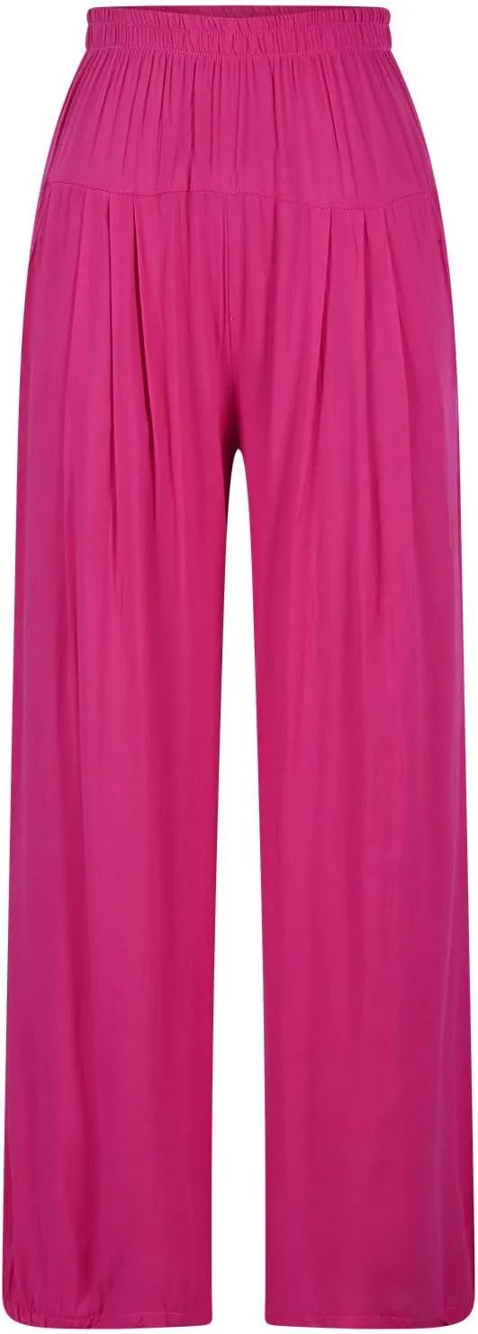Womens Cotton Linen Tapered Pants Summer Casual Elastic Waisted Beach Pants Loose Vacation Travel Tousers with Pocket
