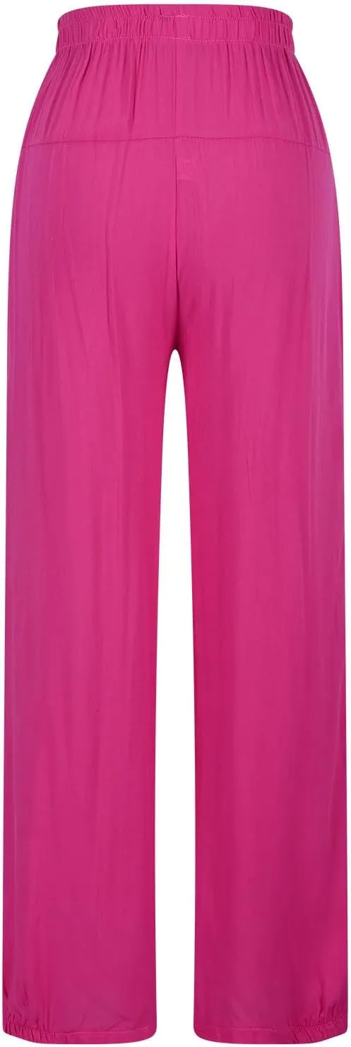 Womens Cotton Linen Tapered Pants Summer Casual Elastic Waisted Beach Pants Loose Vacation Travel Tousers with Pocket