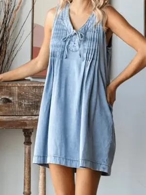 Women's Denim Sleeveless Short Dress