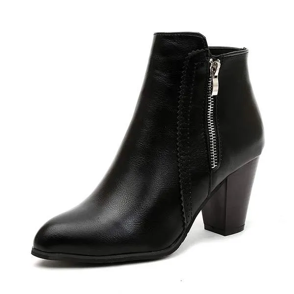 Women'S Double Zip High Heel Chunky Heel Nude Boots 73212064C