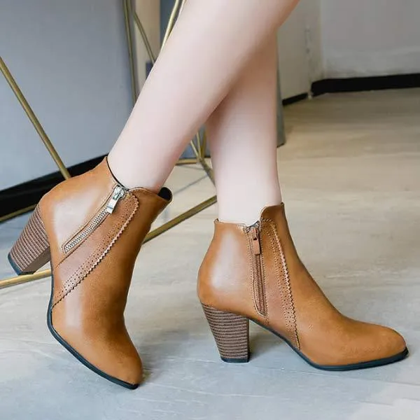Women'S Double Zip High Heel Chunky Heel Nude Boots 73212064C