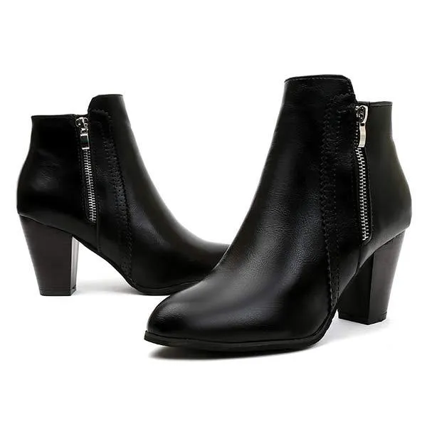 Women'S Double Zip High Heel Chunky Heel Nude Boots 73212064C