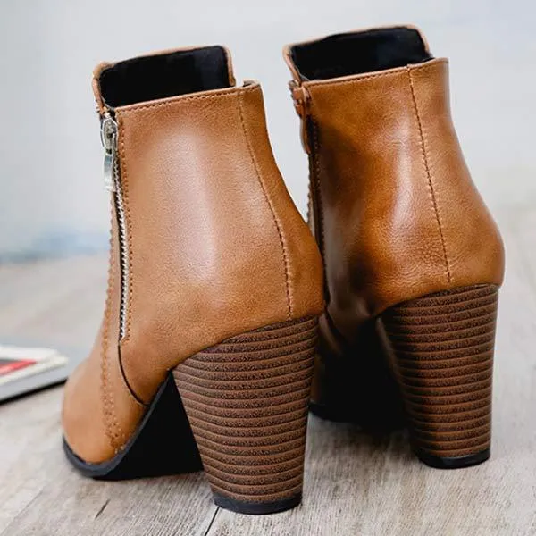 Women'S Double Zip High Heel Chunky Heel Nude Boots 73212064C
