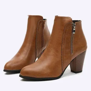Women'S Double Zip High Heel Chunky Heel Nude Boots 73212064C