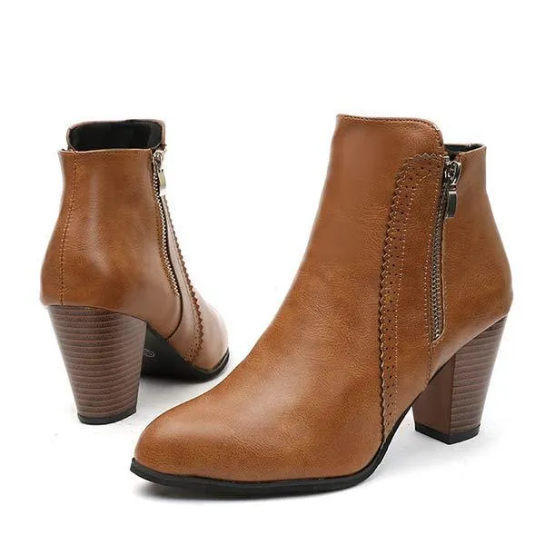 Women'S Double Zip High Heel Chunky Heel Nude Boots 73212064C