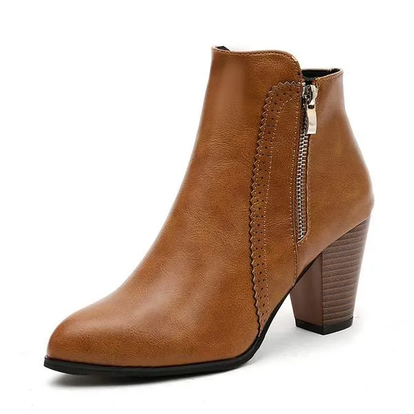 Women'S Double Zip High Heel Chunky Heel Nude Boots 73212064C