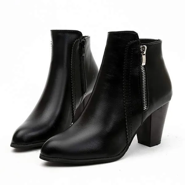 Women'S Double Zip High Heel Chunky Heel Nude Boots 73212064C