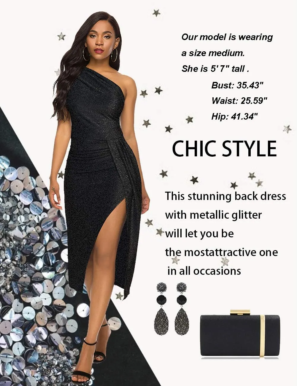 Womens Elegant Sleeveless one Shoulder Ruched High Slit Evening Cocktail Party Dresses
