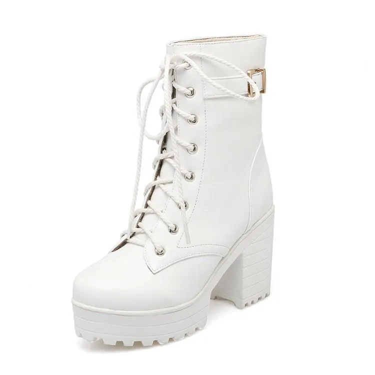 Women's fashion platform thick heeled combat boots lace-up thick boots