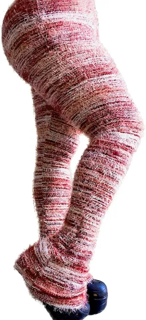 Women's Fleece Stacked Legging Pants High Wasited Colorful Fuzzy Strip Bell Bottom Knit Y2K Party Club Sweatpants