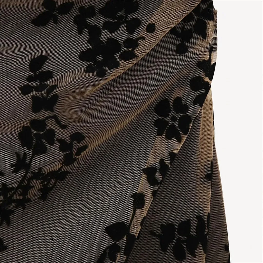 Women's Floral Patchwork Dress Mesh Spaghetti Strap Backless Slim Fit Midi Dress Bodycon Evening Gown
