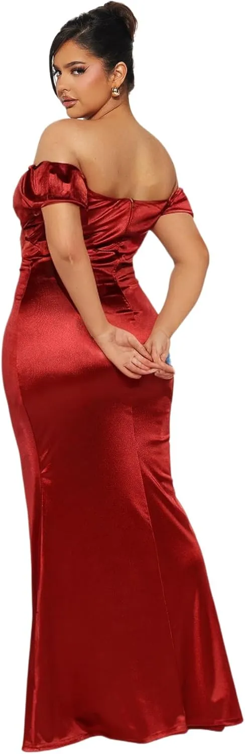 Womens Formal Party Dresses Ruffle High Slit Sexy Evening Curvy Wrap Long Black Dresses