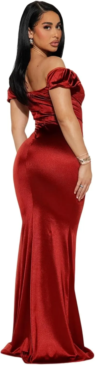 Womens Formal Party Dresses Ruffle High Slit Sexy Evening Curvy Wrap Long Black Dresses